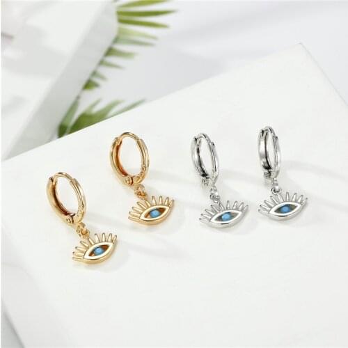 Dayoff Fahion Turkey Eye Hoop Earrings for Womens Turkish Small Gold SIlver Color Pendant Earrings Women Couple Gift E723