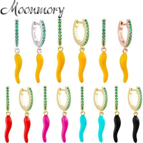 Moonmory 925 Sterling Silver Yellow Chili Dangle Drop Earring For Women Daily Enamel Party Eardrop Christmas Gifts Fine Jewelry