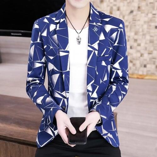 HOO 2021 Mens Spring Temple Block Printed Slim Fit Leisure blazer Youth British Style Small Plaid Handsome blazer