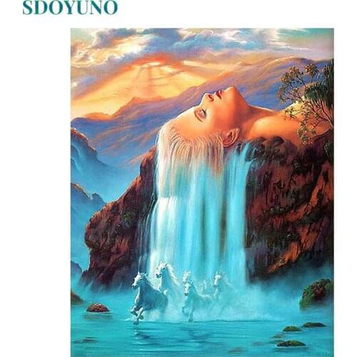 SDOYUNO 60X75cm painting by numbers DIY Home Decoration Mountain Forest Goddess Frameless pictures by numbers on Canvas