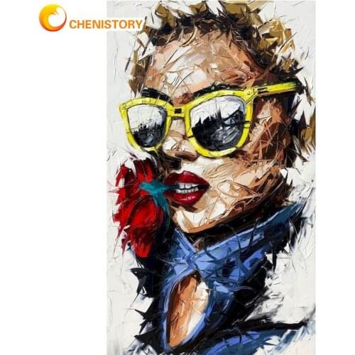 CHENISTORY Figure Oil Painting By Numbers Abstract Cool Girl Creative Diy Kit Drawing Canvas Pictures Family Decor Children Gift