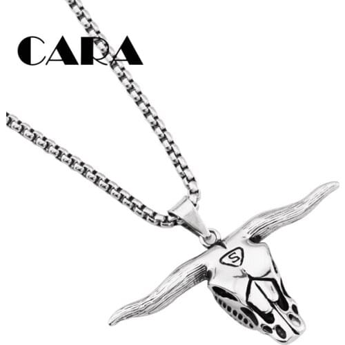 New 316L stainless steel Bull head skull necklace Indian Tribes hip hop pendant necklace for mens fashion jewelry CAGF0465