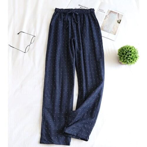 New Lovers Sleep Bottoms Cotton Double Layer Gauze Pajama Pants Men and Women Home Full Length Plus Size Simple Soft Sleepwear