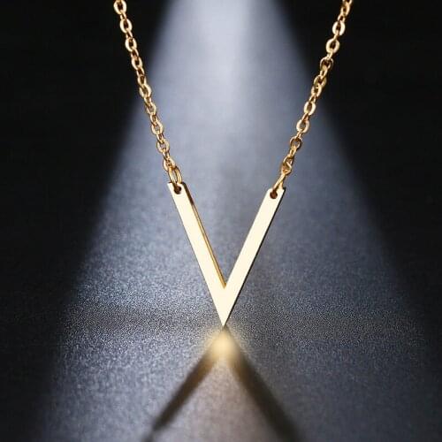 New Necklace 2021 Stainless Steel V Pendant Choker Necklaces for Women Hollow Jewelry Accessories Wholesale Collares