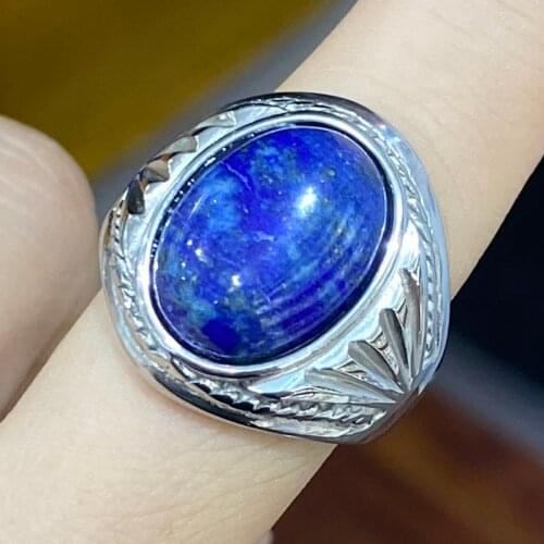 New Arrival Rectangular Lapis Lazuli Top Quality Silvercolor Stainless Steel Jewelry Trendy Rings Not Fade