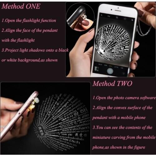 634C 100 Languages Magnet Necklace Valentines Day Projection Stone Necklace 100 Kinds I Love You All-match Clavicle Chain