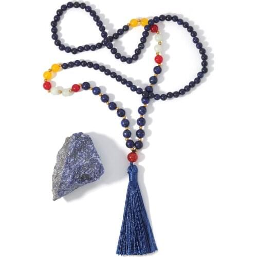 OAIITE Natural Lapis Stone Beads Necklace Bohemian Semi Precious Pendant Necklaces Women Necklace Gift Dropshipping