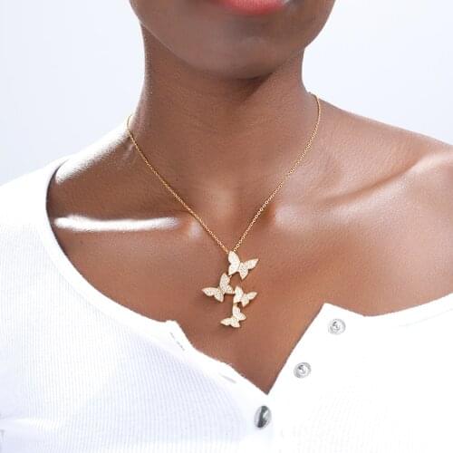 Zircon Four Butterfly Pendant Necklace for Women 2020 Fashion Crystal Butterflies Neckalce Aesthetic Jewerly Christmas Gifts