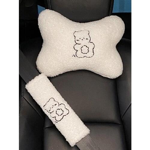 Cartoon Cute Bear Rabbit Lamb Wool Cervical Pillow Car Neck Pillow New Car Headrest