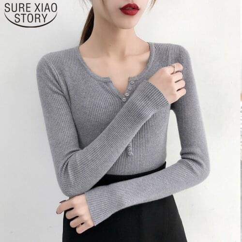 Autumn Winter Slim Women V-neck Long Sleeve Pullovers Sweater Knitted Elasticity Casual Sweet Slim Turtleneck Free Size 6032 50