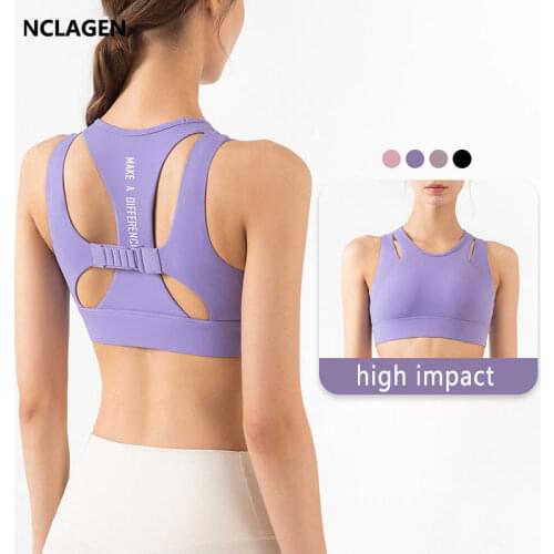 NCLAGEN Sport Bra High Support Fitness Vest Sports Underwear Shockproof Gym Crop Top Women Push-up Beautiful Back Yoga Blouse