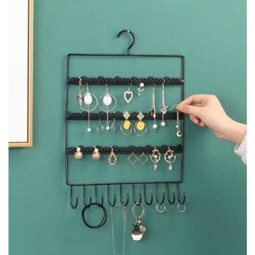 Jewelry Rack Wall-mounted Jewelry Organizer Stand Earring Organizer Display Rack Holder Iron Hollow Decoration Wall Hooks