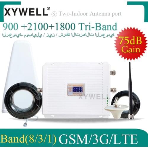 High Gain Three 4G Antennas 4G Signal Booster 900 1800 2100 Tri-Band Booster 2G 3G 4G LTE 1800 Cellular Mobile Signal Repeater