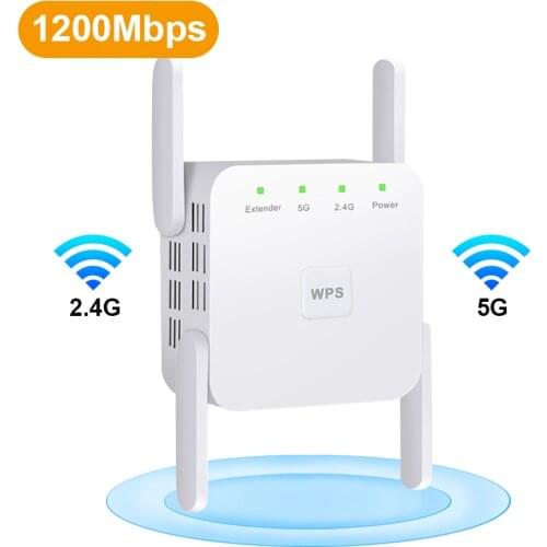 Wireless Wifi Extender WiFi Repeater Long Range Signal Repiter 360 Degree Full Signal Coverage 1200Mbps WiFi Router Amplifier