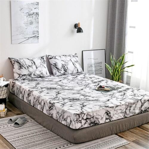 WINLIFE 3D Bedding Microfiber Marble Fitted Sheet Set with Matching Two Pillow Cases