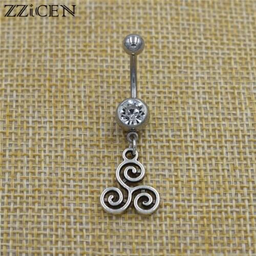 New Body Navel Piercing jewelry Celtics Triquetra Knot Triskele Triskelion Triple Spiral Pendants Dangle Bar Belly Button Rings