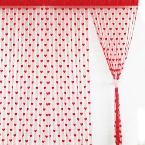 100x200cm Voile Curtain White Red Heart String Curtains Pure Color Bedroom Window Door Divider Sheer Drape Wedding Decoration