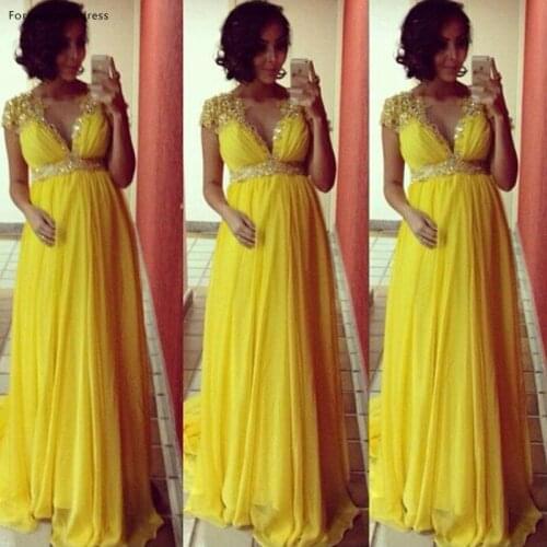 Yellow Baby Shower Prom Dress New V-Neck Pregnant Women Formal Special Occasion Party Gown