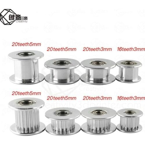 1PCS GT2 Timing Pulley Idler 16/20 Tooth Wheel Bore 3mm /5mm Aluminium Gear Teeth Width 6/10mm 3D Printers Parts For Reprap