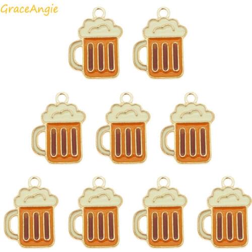 GraceAngie 5pcs 10pcs Cute Enamel Cup Mug Beer Charms Gold Tone For Bracelet Pendant Women Necklace Earring Jewelry Making