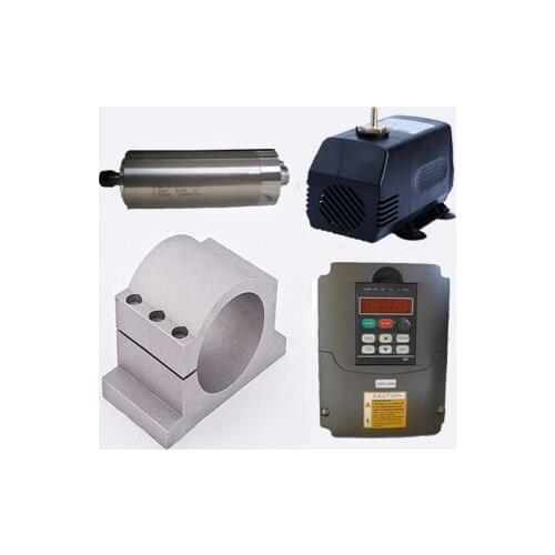 800w 0.8kw 1HP 24000rpm ER11 65mm water cooling spindle motor&1.5kw 3phase 220V VFD inverter&bracket&pump CNC kits