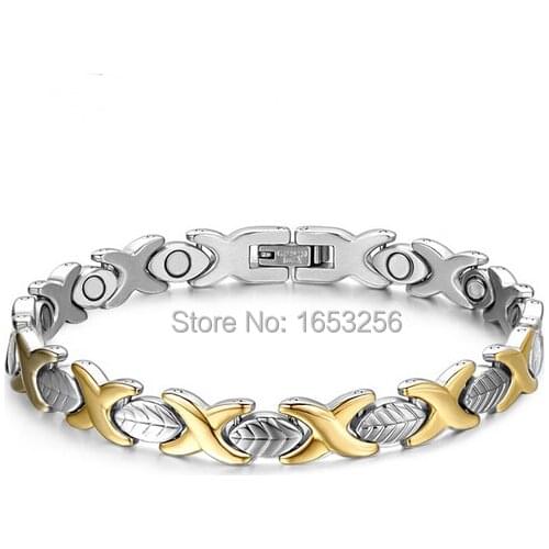 For Women Stainelss Steel Magnetic health care anti-fatigue radiation protection Bracelet Bangle Gold 6mm 8.26