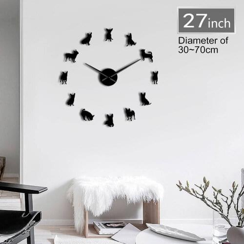 Giant Acrylic Mirror 3D DIY Wall Clock Dog Breeds Pet Shop Kit Decoration Clock Watch Puppy Pug Animals Creative Show