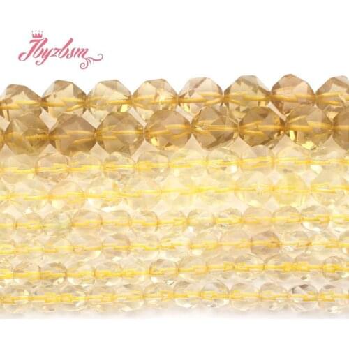 6,8,10,12,14mm Faceted Lemon Crystal Quartzs Bead Natural Stone Beads For DIY Necklace Bracelat Jewelry Making 15" Free Shipping