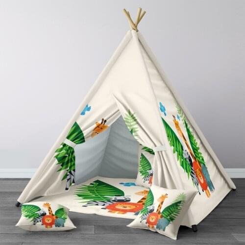 Play Tent for Kids Wigwam Portable Indoor Playground Tents Children Bedrooms Beige Jungle Lion Bird Model 288