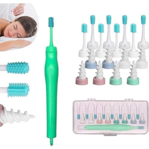 Ear Wax Cleaner Removal Tool Soft & Comfortable Silicone Ear Wax Cleaners Spirals Care with 8pcs Spiral Heads 9pcs Brush Heads