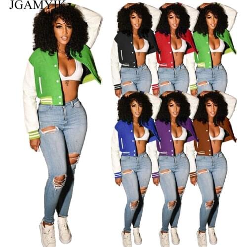 JGAMYIK Cropped Baseball Jackets For Women 2021 Fall Vintage Clothes Streetwear Varsity Jacket Multicolor Outerwear