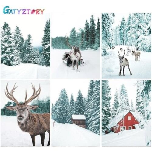 GATYZTORY Paint By Number Winter Scenery Oil Painting DIY Coloring By Number Door Landscape Kits Modern Wall Artworks