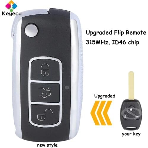 KEYECU Upgraded Flip Remote Control Car Key With 3 Buttons & 315MHz & ID46 Chip - FOB for Honda Civic 2004 2005 2006 2007 2008