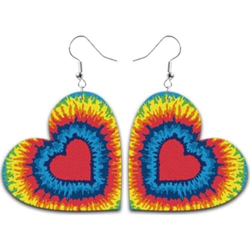 PU Leather Colorful Heart Earrings for Women 2021 New Valentines Day Gifts Rainbow Earrings Leopard Jewelry Wholesale