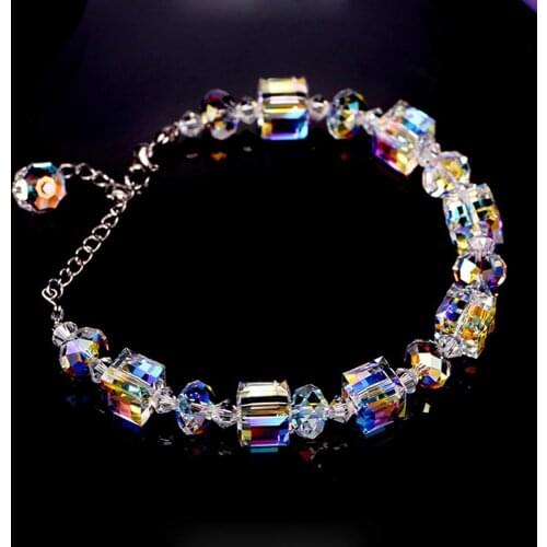 Colorful Fashion Simple Exquisite Sparkling Janedream Crystal Elastic Link Chain Charm Bracelet For Women Party Jewelry Gift