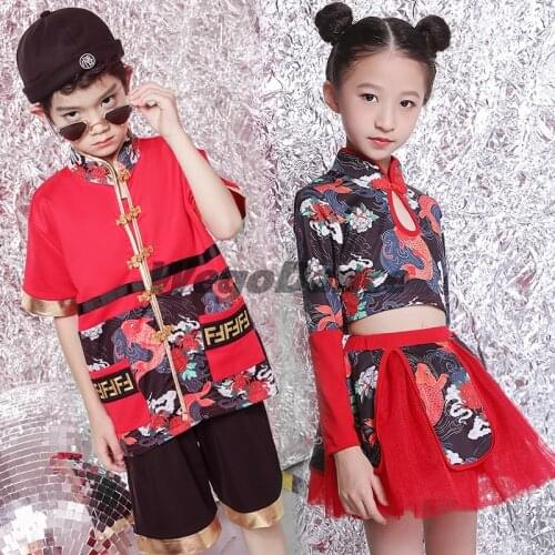 Girls Chinese Style Cool Jazz Dance Dress Kids Shiny Modern Costume Long Sleeve Jazz Costumes Women Professional Stage Dancewear