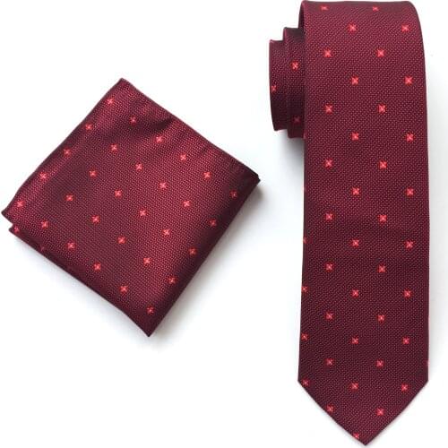 Fashion Mens Necktie Set Vintage Burgundy Cravat with Woven Pocket Square