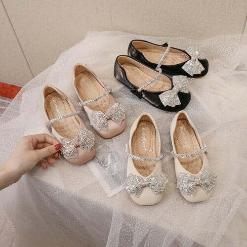 New Children Rhinestone Bow Shoes Girls Fashion Breathable Baby Princess Party Dance Moccasins Toddler Student Kids 033