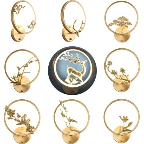 New Copper Bedside Lamp Hotel Tea Room Bedroom Modern Chinese-Style Zen Background Wall Sika Deer Head Wall Lamp