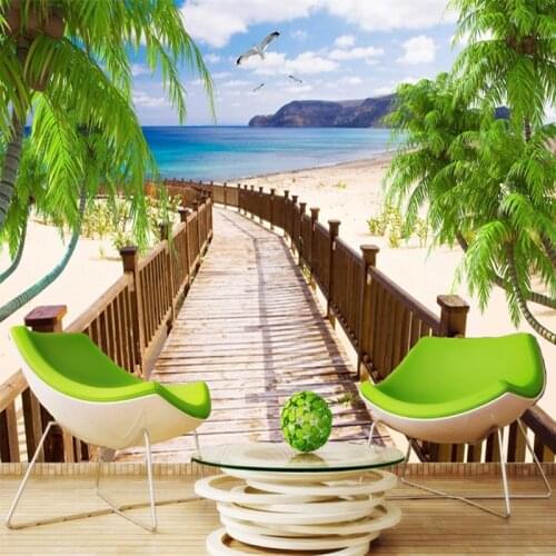 Custom 3D Photo Wallpaper Wooden Bridge Sea View Beach Living Room Sofa TV Background Wall Murals Wallpaper Decor Papel Pintado