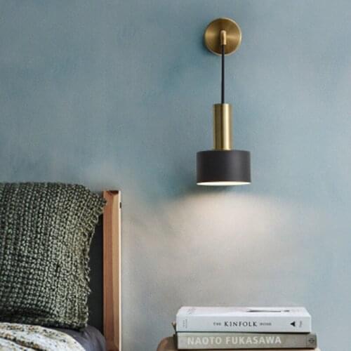 Luxury modern minimalist aisle wall lamp Bedroom bedside wall lamp Nordic style full copper mirror headlight creative light