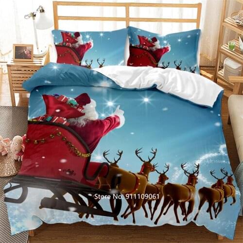 Merry Christmas Christmas Tree Old Man Coach Bedding Set Comfortable Down Bed Cover Pillowcase Children Adult Bed Spread