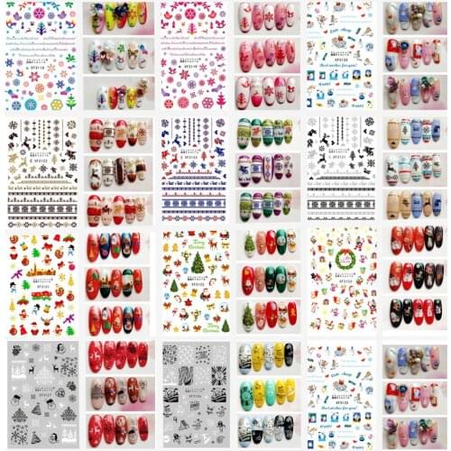 18 Designs Christmas Nail Art Stickers 3D Gold & Silver Metalic Snowflake Christmas Tree XMAS Nail Decorations XF Stickers