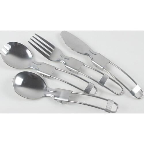 Stainless steel folding spoon salad spoon fork chopsticks 4 piece set Outdoor picnics are convenient for traveling