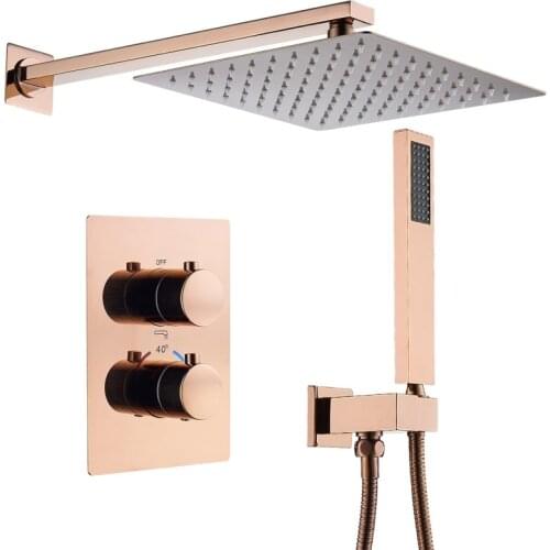 Bathroom Shower faucet set Concealed Thermostatic Bathtub faucet set brush gold /Black rose gold brass square rainfall Style