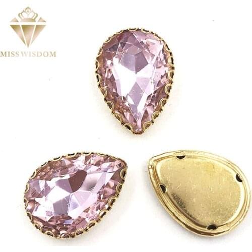 10X14/13x18mm pink water drop gold bottom lacy shape claws glass crystal sew on rhinestones 20pcs/pack Diy clothing accessories