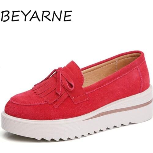 BEYARNE2020 spring flat shoes for women tassel platform shoes suede leather shoes casual shoes woman flat shoes Creepers moccasi