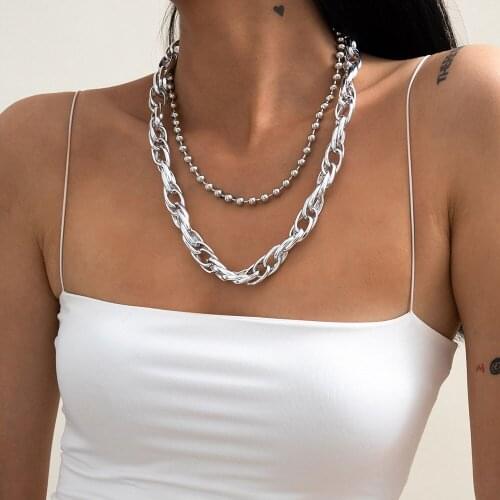 Vintage Punk Exaggerated Thick Chain Metal Bead Necklace For Women Female Fashion Multilevel Collar Gold Silver Color Jewelry