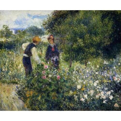 High quality Oil painting Canvas Reproductions Picking Flowers By Pierre Auguste Renoir hand painted
