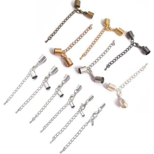 3-8mm High Quality Lobster Clasps Hooks Extending chain Leather Cord Crimps End Tip Caps Connectors For Jewelry Making Findings